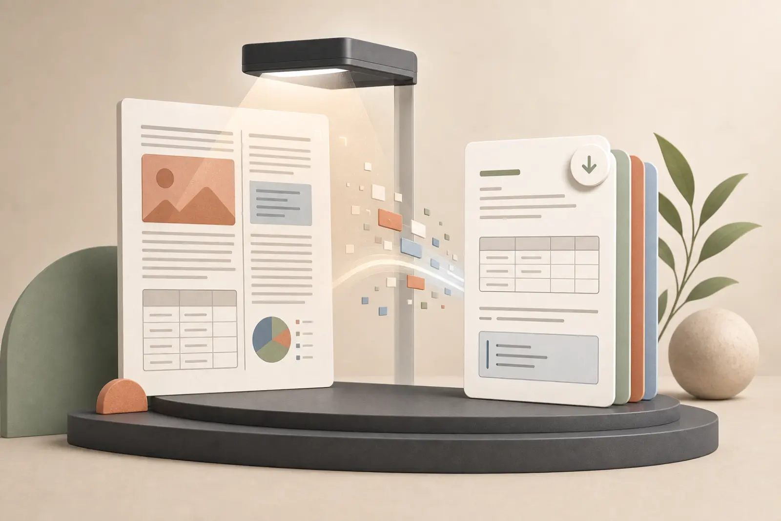 PDF pages and a reading-order path converting into a structured document